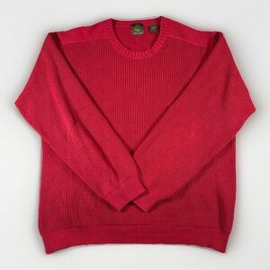 Timberland Mens XXL Red Waffle Knit Crewneck Sweater 100% Cotton
